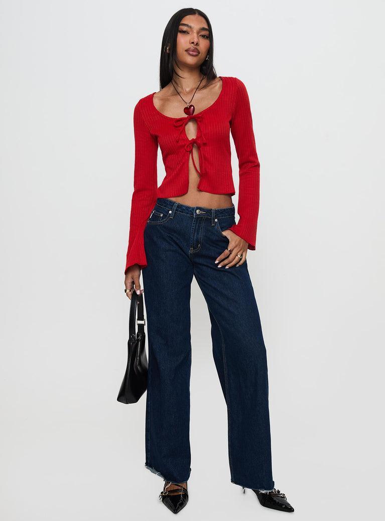 Rowynne Long Sleeve Tie Up Top Red Product Image