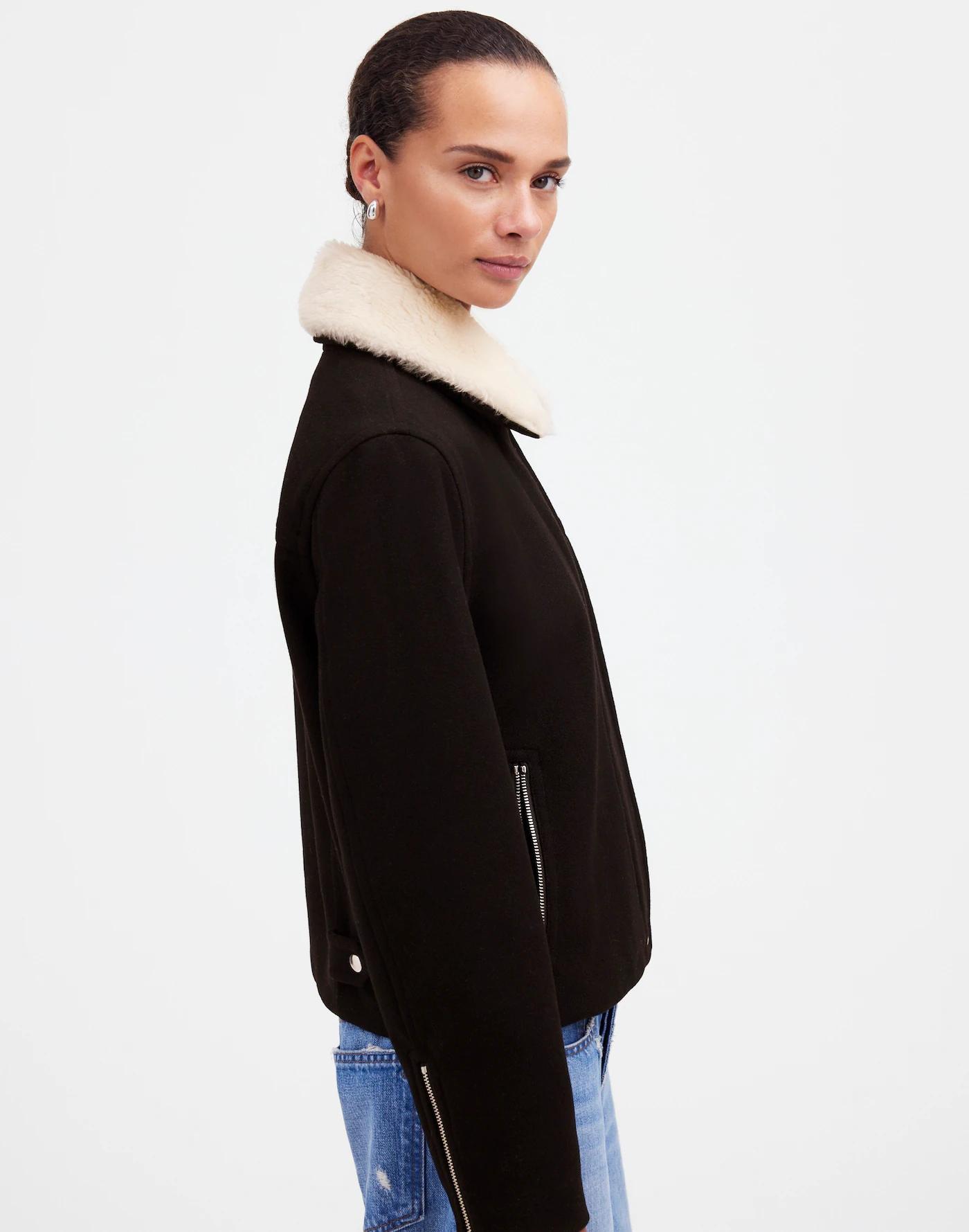 Sherpa-Collar Asymmetric Zip-Front Jacket Product Image
