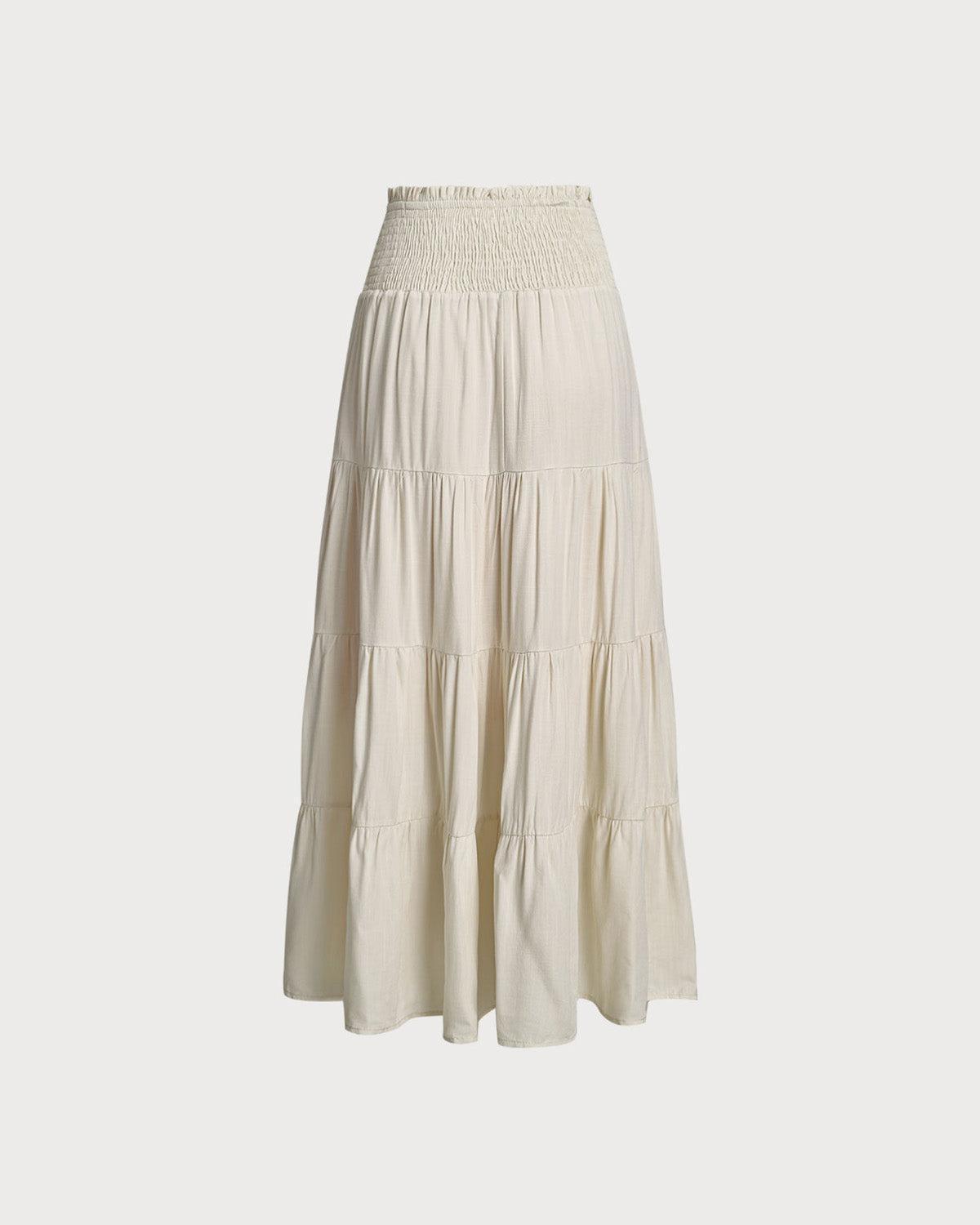 Apricot Shirred Ruffle Tiered Skirt Product Image