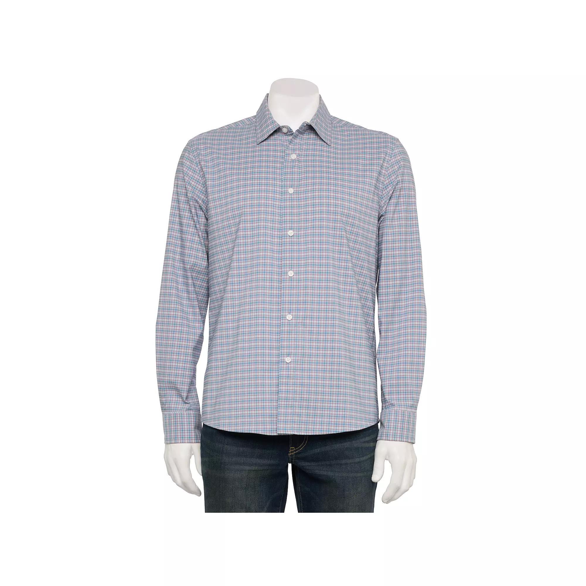 Men's Sonoma Goods For Life® Long-Sleeve Performance Shirt, Size: XL, Blue Pink  Plaid Product Image