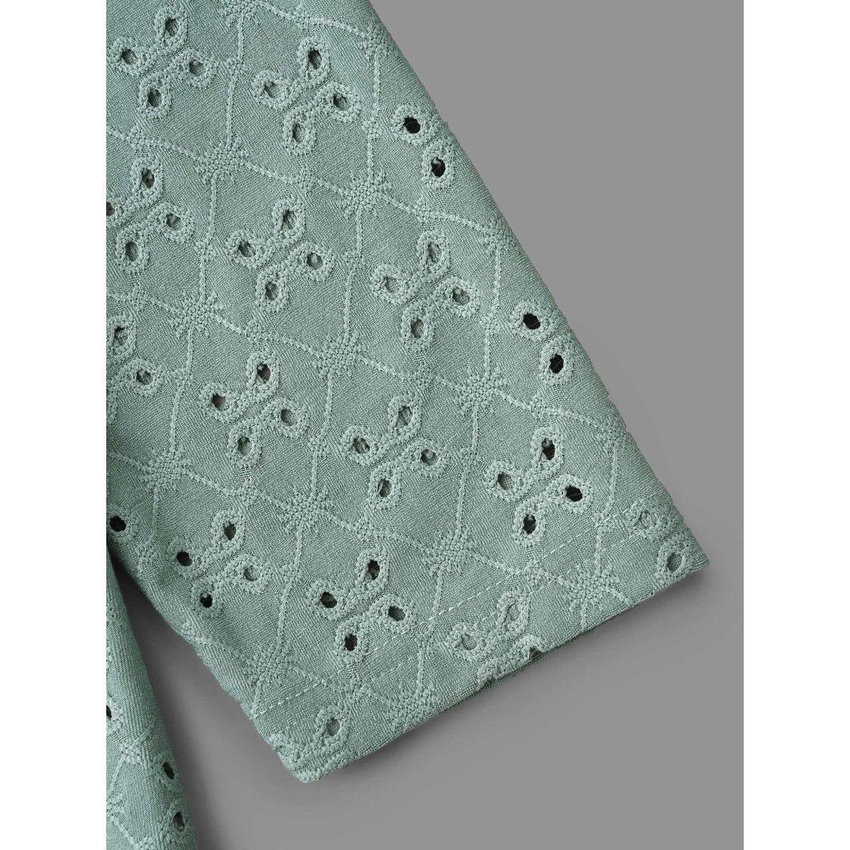 Plus Size Plain Eyelet Jacquard Plisse T-Shirt Greenbean Women Elegant Texture Round Neck Everyday T-shirts BloomChic 22-24/3X Product Image