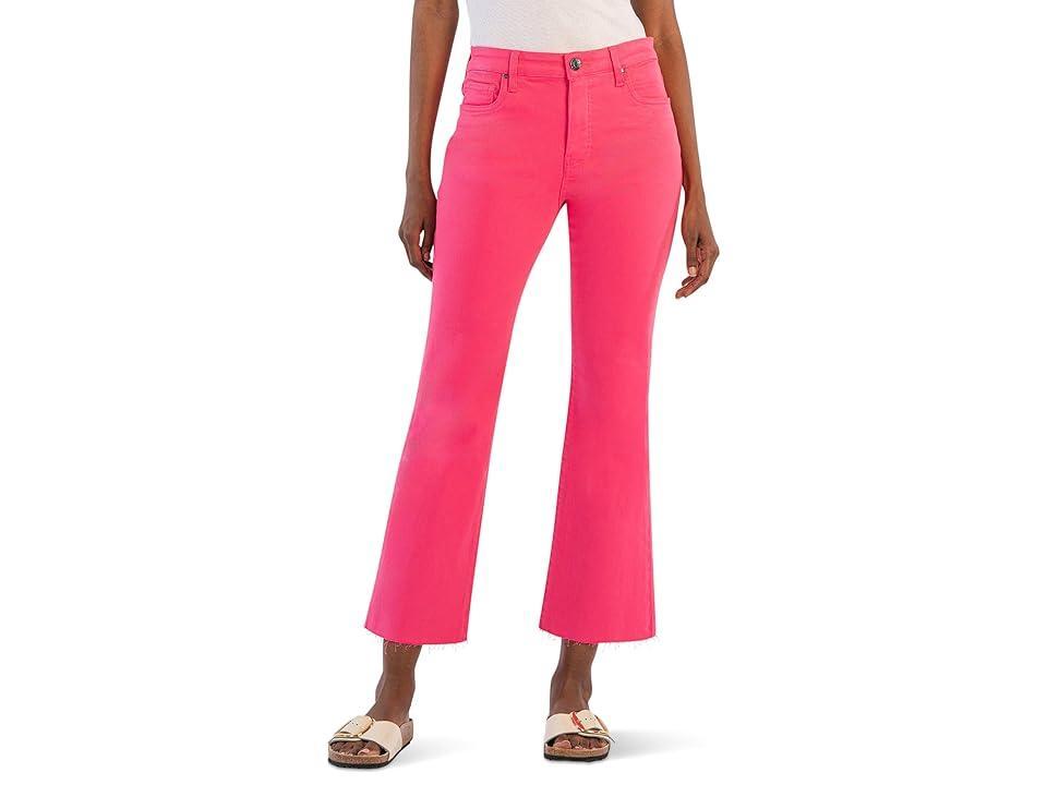 KUT from the Kloth Kelsey High-Rise Fab Ab Ankle Flare With Raw Hem In Lemon (Bubblegum) Women's Jeans Product Image