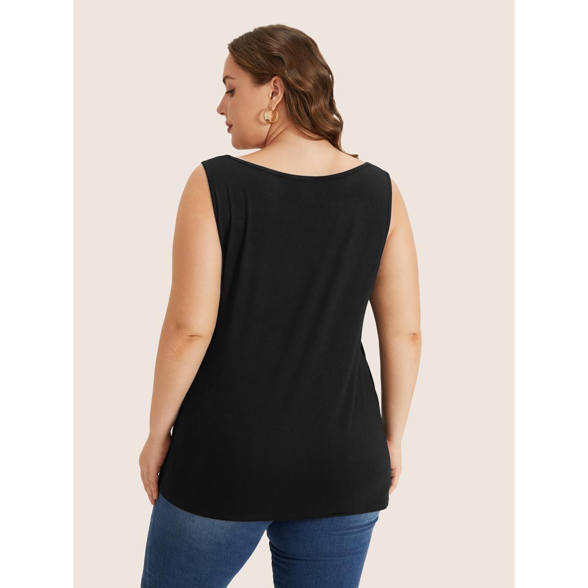 Plus Size Supersoft Essentials Plain Square Neck Skinny Tank Top Women Black Leisure Non Square Neck Casual Tank Tops Camis BloomChic 14-16/1X Product Image