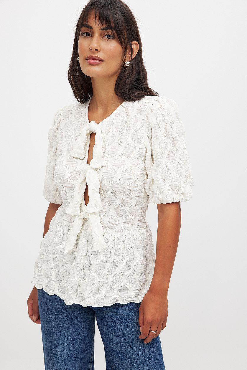 Puff Sleeve Tie Top Product Image