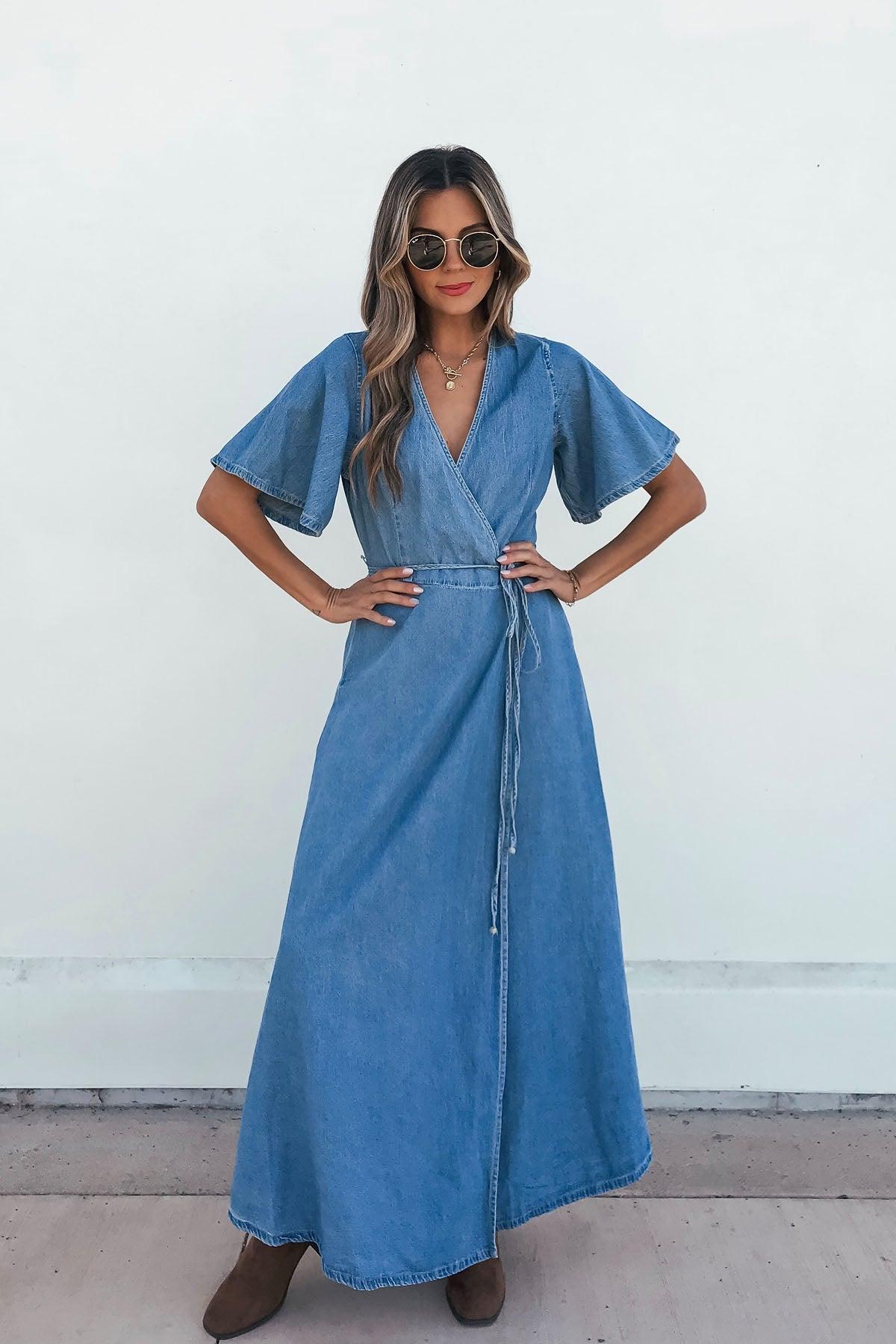 Denim Wrapped Front Maxi Dress - FINAL SALE Product Image