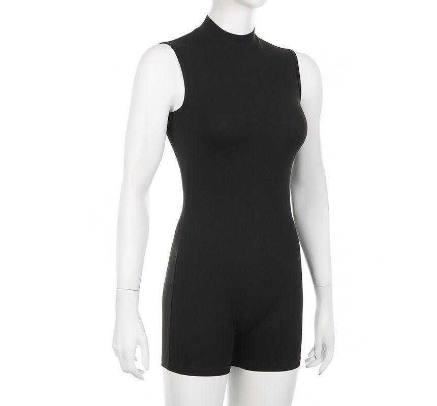 Sleeveless Turtleneck Plain Romper Product Image