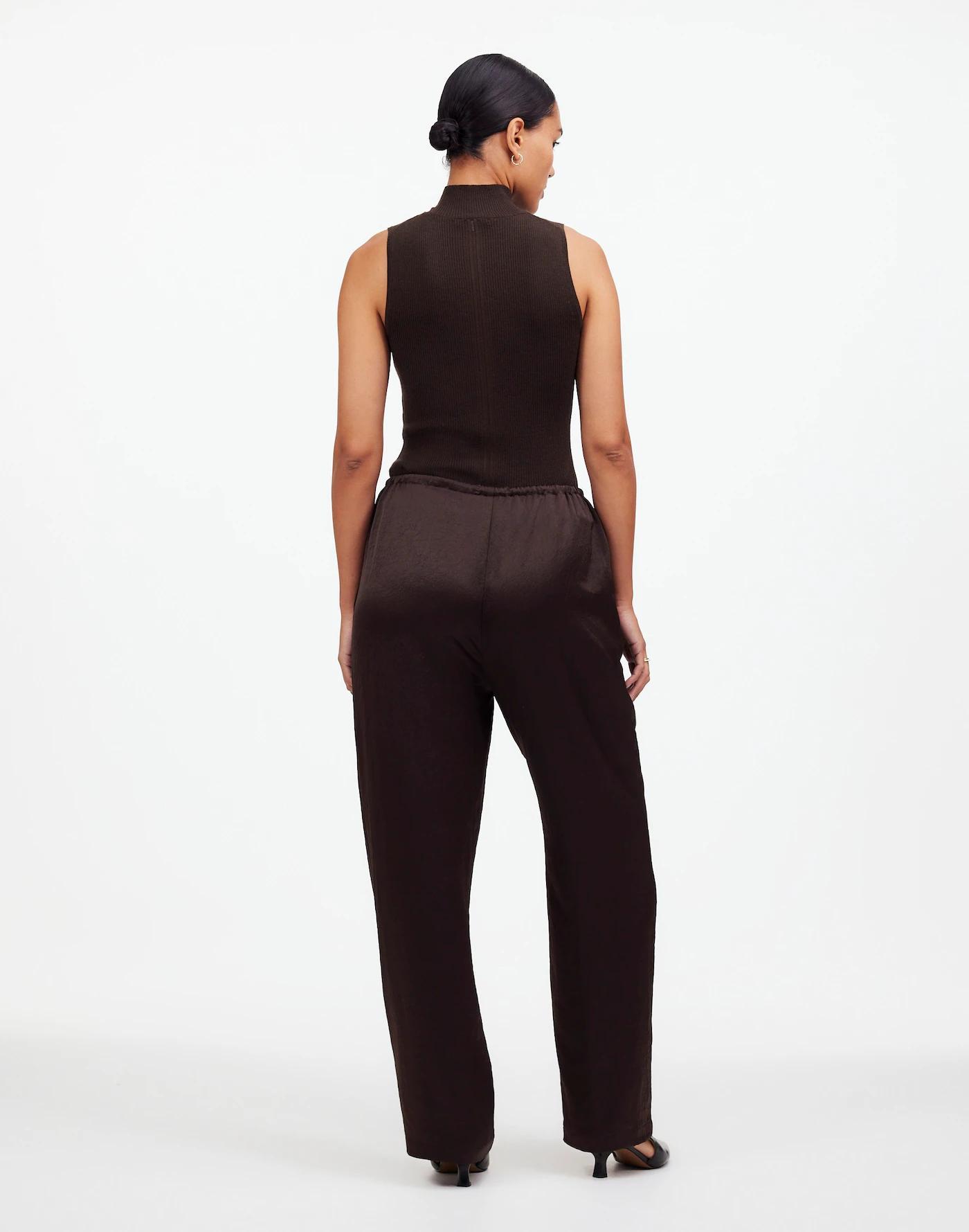 Pintucked Slim Pull-On Pants in Satin Product Image