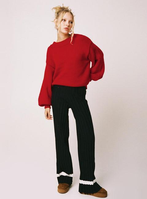 Harmony Balloon Sleeve Knit Sweater Red Product Image