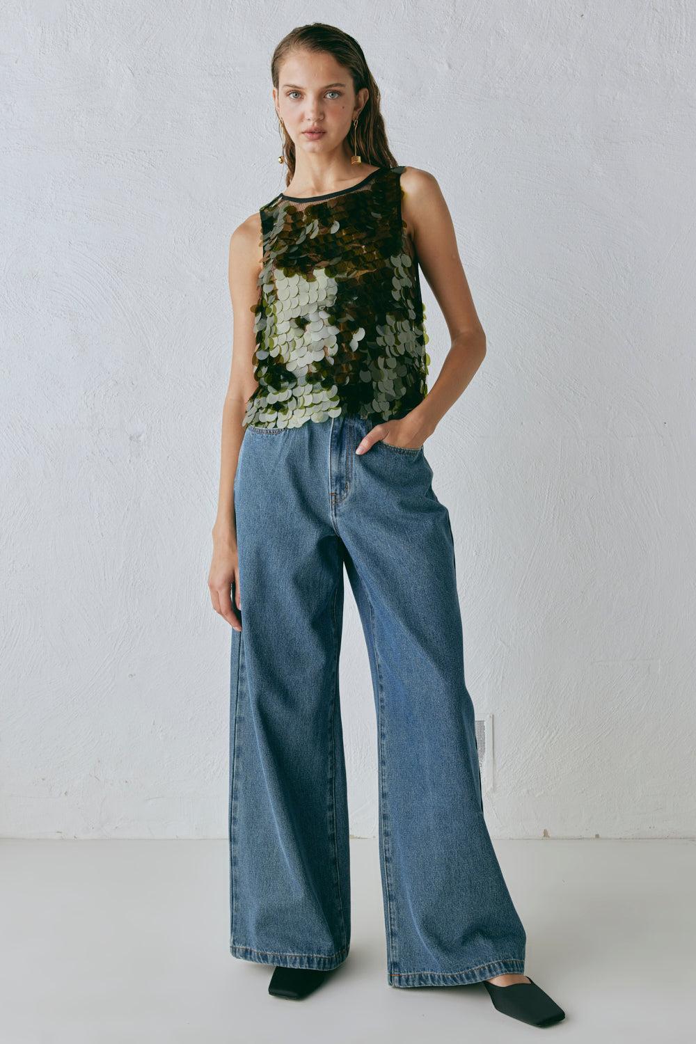 Anok Sequin Top Olive Product Image