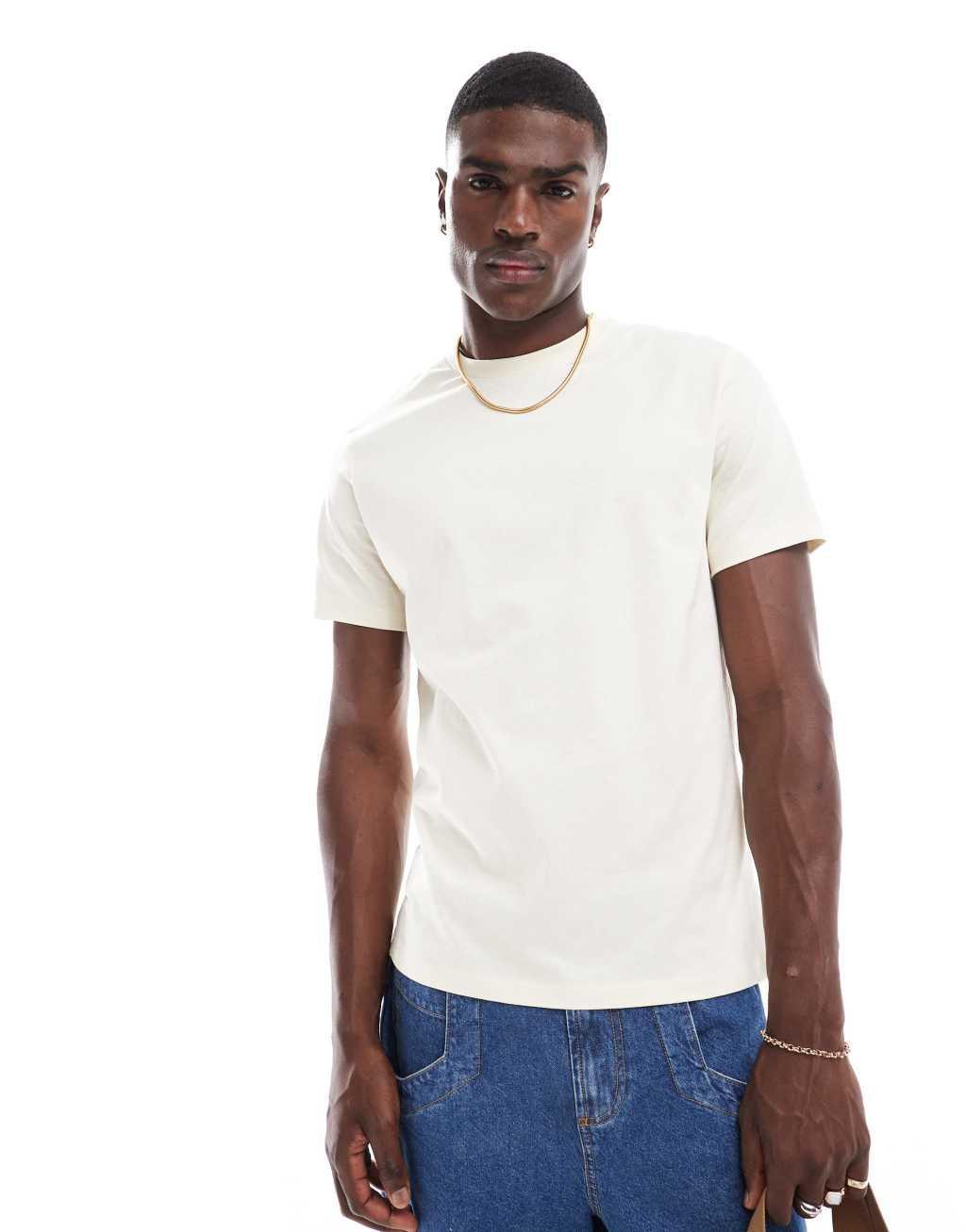 ASOS DESIGN T-shirt with floral back print in off-white Product Image