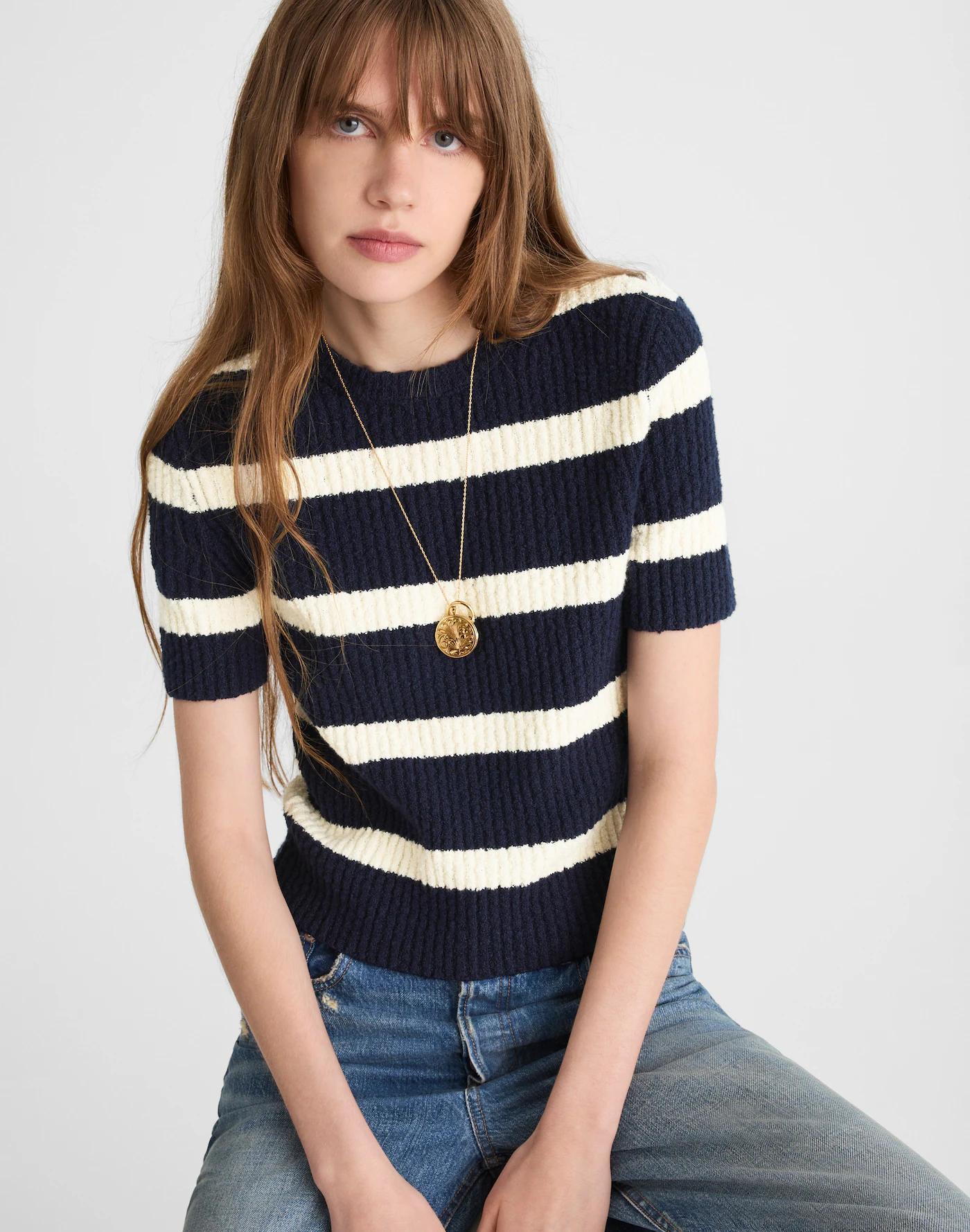 Bouclé-Knit Crewneck Sweater Tee Product Image
