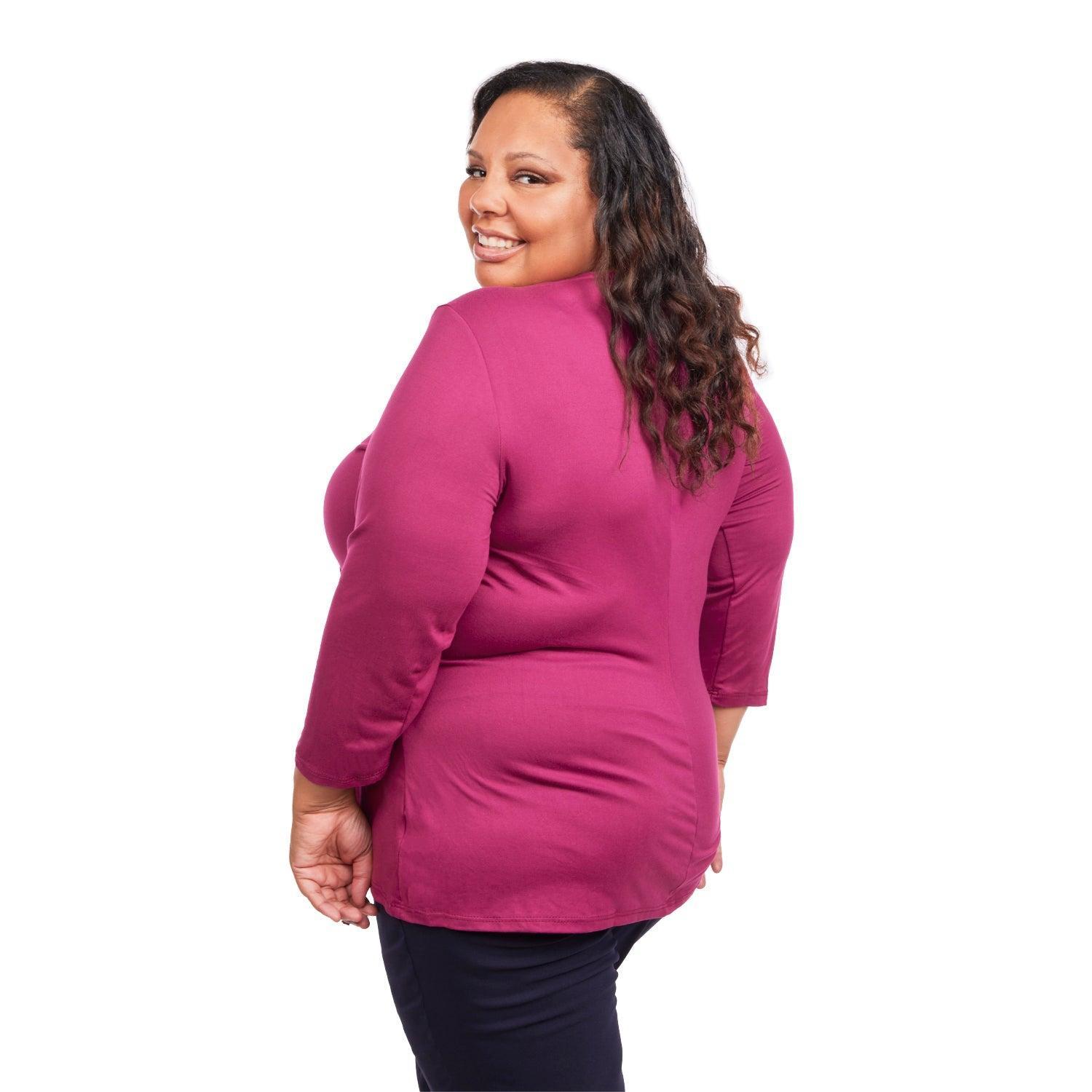 Inner Beauty Plus Solid 3/4 Sleeve Surplice Front V-Neck Top Product Image