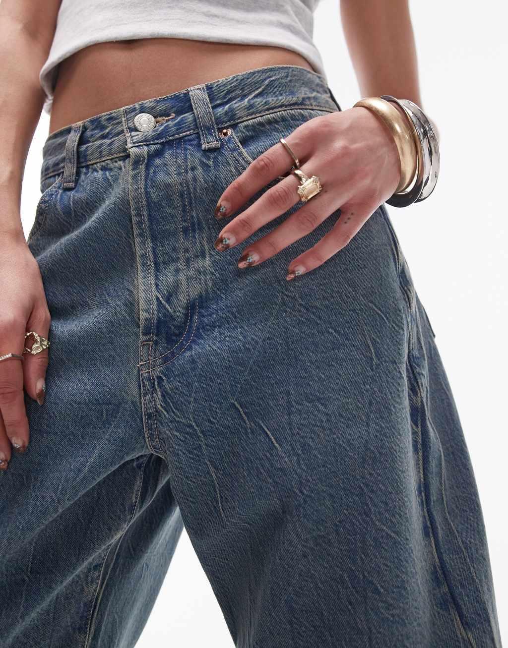 Topshop mid rise Column jeans in dirty marble wash Product Image