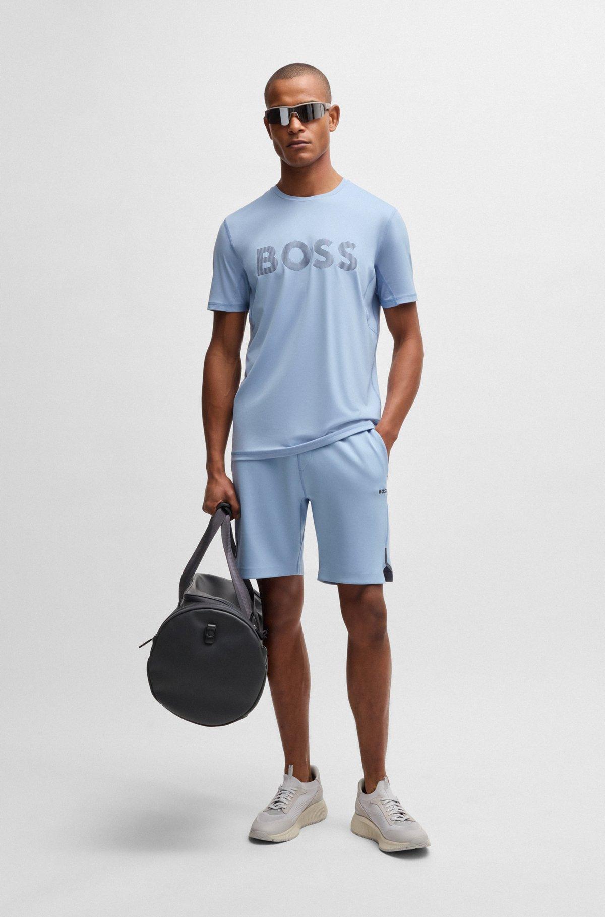 BOSS - Active stretch shorts with decorative reflective details - Light Blue Product Image