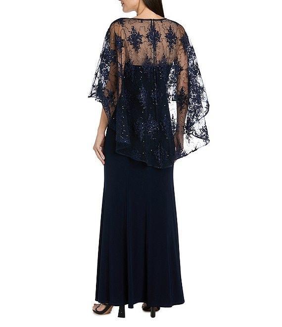 R & M Richards Sweetheart Neck Embroidered Mesh Cape Overlay Dress Product Image