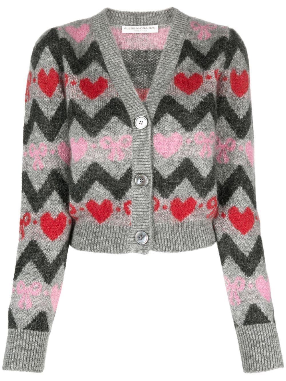 ALESSANDRA RICH Cropped Cardigan In Lurex Knit In Grey Product Image