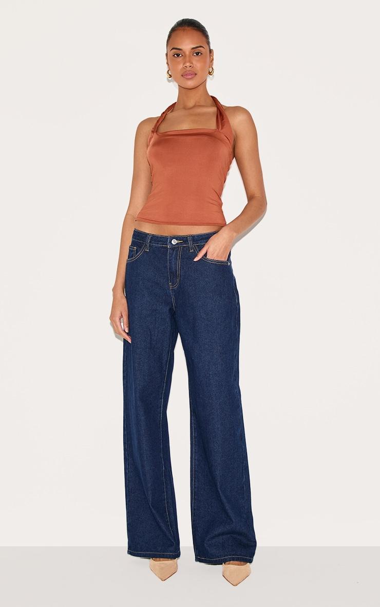 Burnt Orange Halter Neck Twist Strap Detail Crop Top Product Image