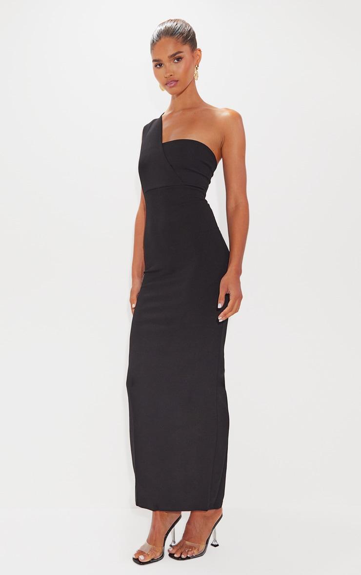 Black One Shoulder Fitted Maxi Dress Product Image