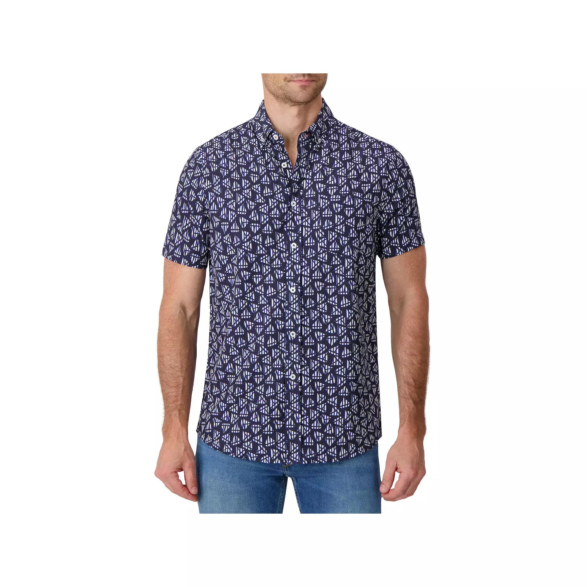 Men's Report Collection Short Sleeve Stretch Tropical Print Woven Button-Down Shirt,  Product Image