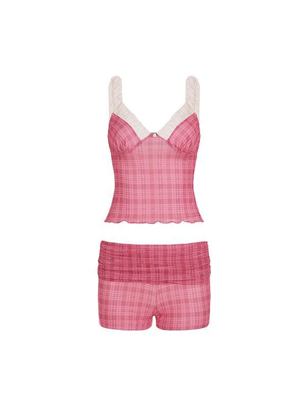 Checkered Mesh Suspenders Two Piece Product Image