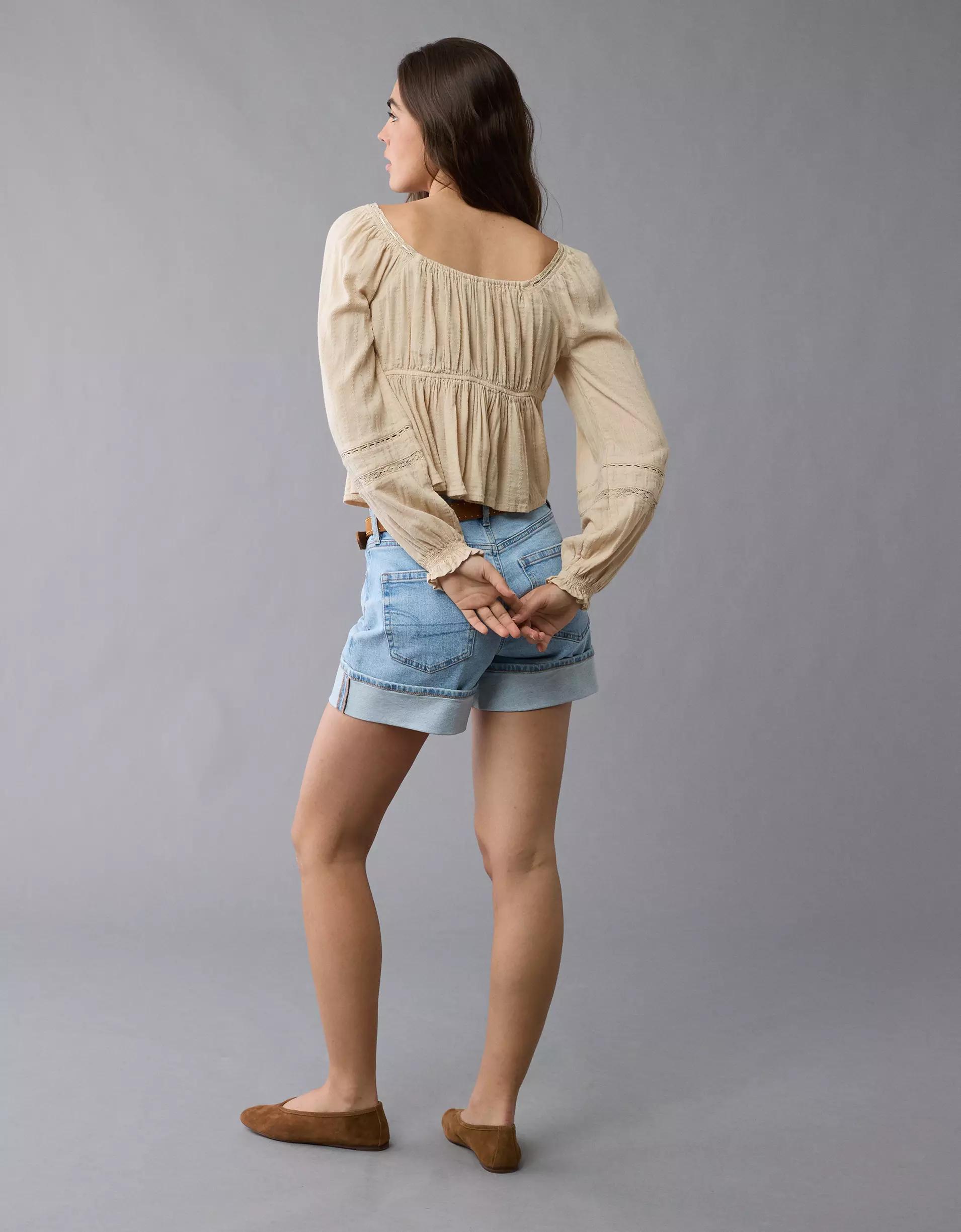 AE Long-Sleeve Babydoll Blouse Product Image