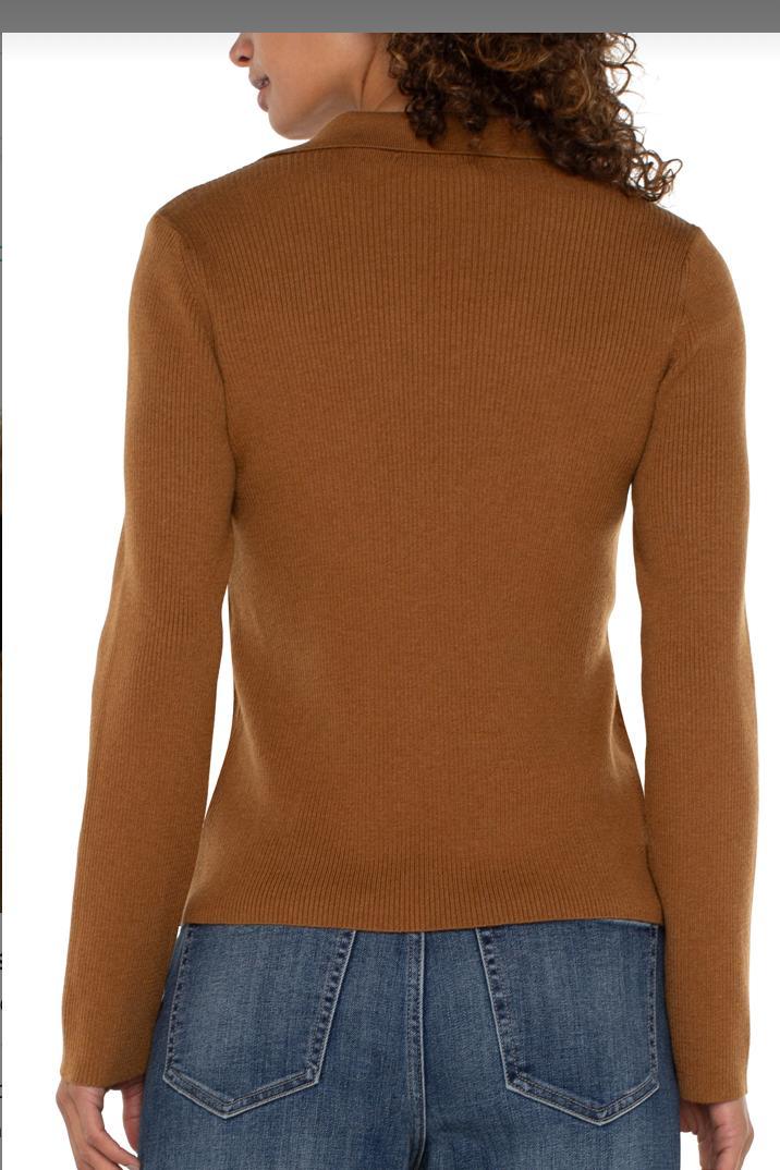 Long Sleeve V-Neck Collared Sweater- Tumeric Product Image