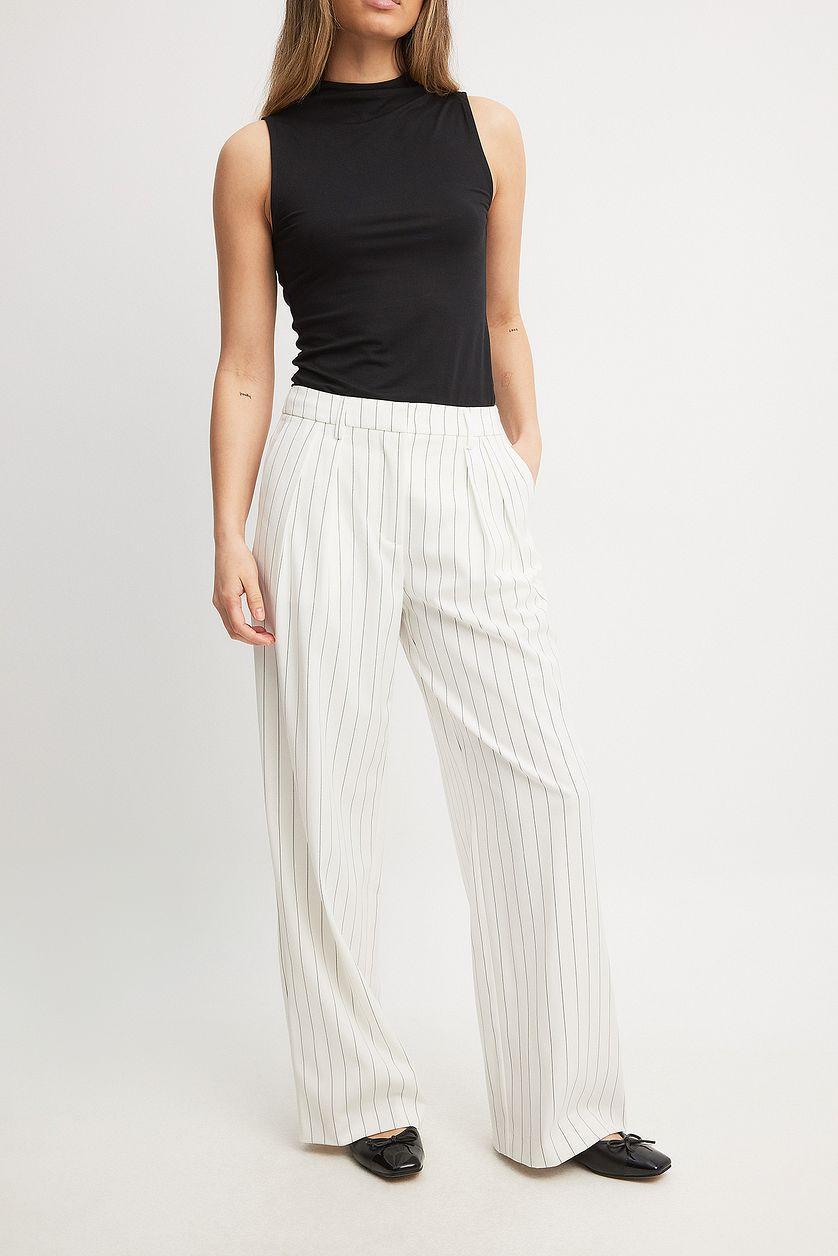 Striped Pleated High Waist Trousers Product Image