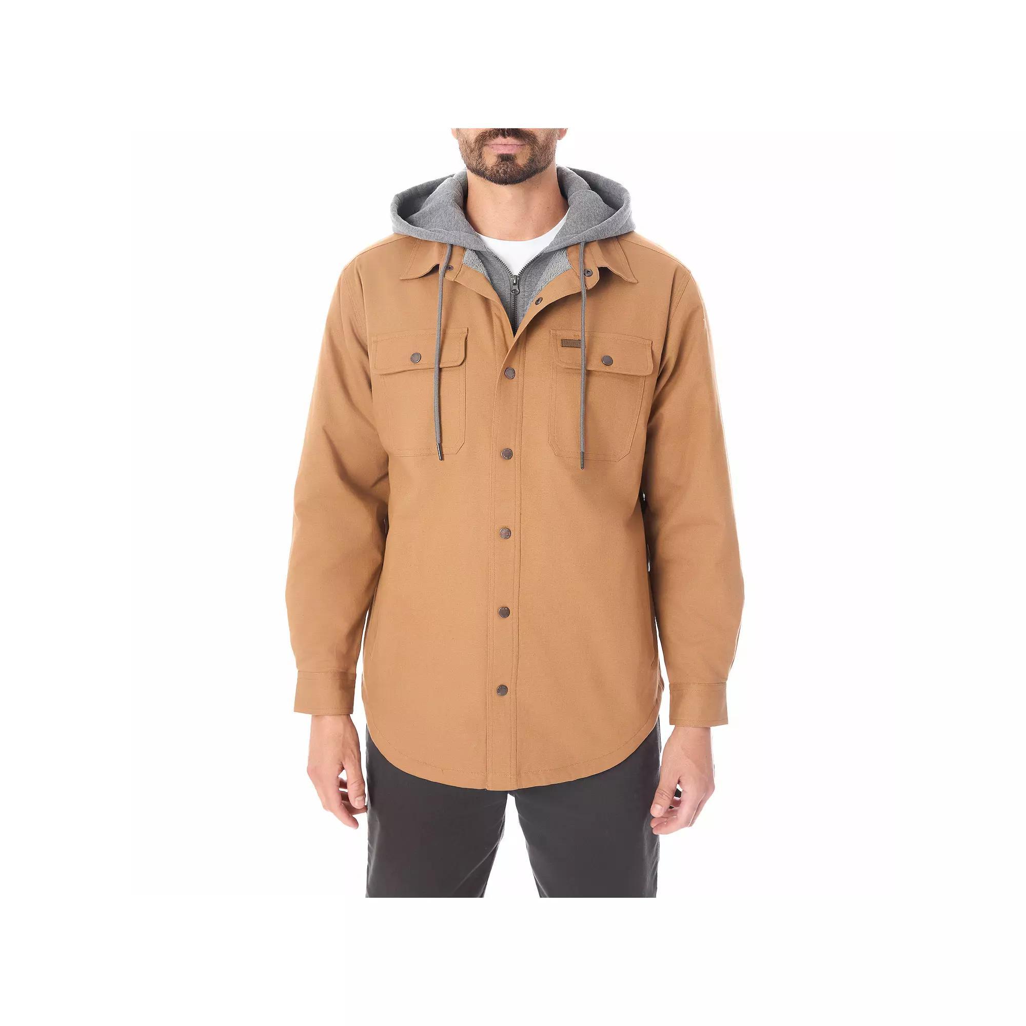Big & Tall Smith's Workwear 2-in-1 Faux Sherpa Hooded Stretch Canvas Snap Shirt Jacket, Men's, Size: 3XB, Camel Brown Product Image