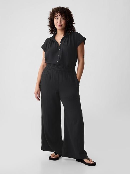 Mid Rise Crinkle Gauze Wide-Leg Pants Product Image