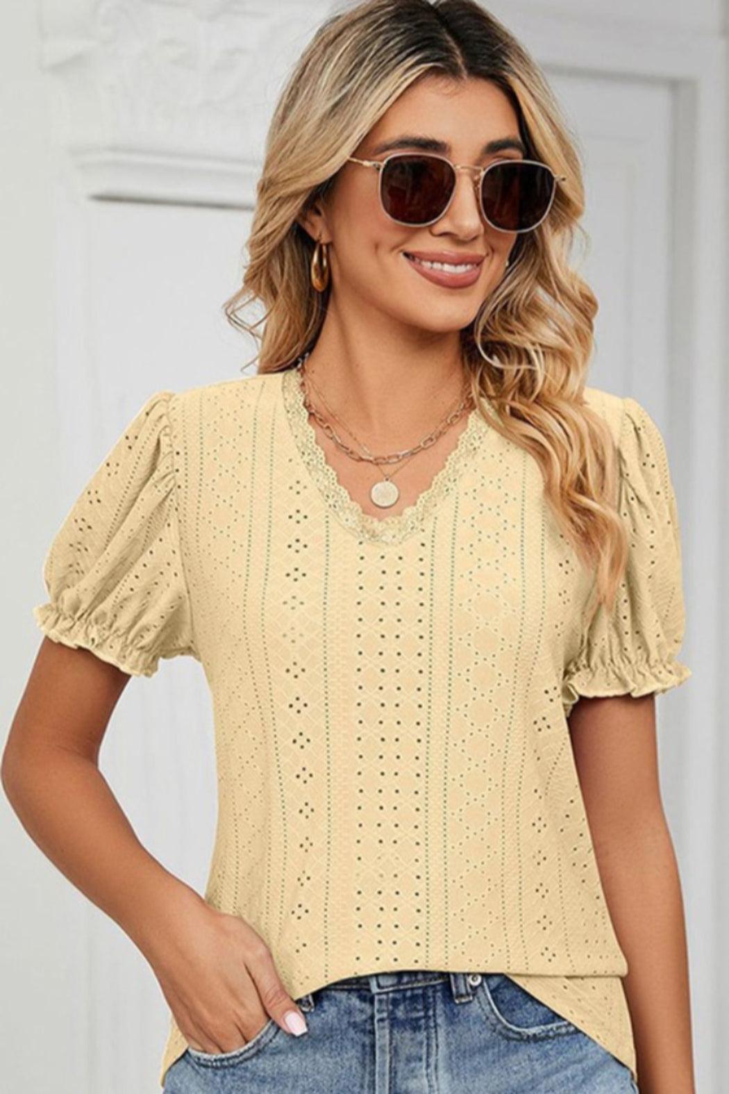 Eyelet Top with Puff Short Sleeve Product Image
