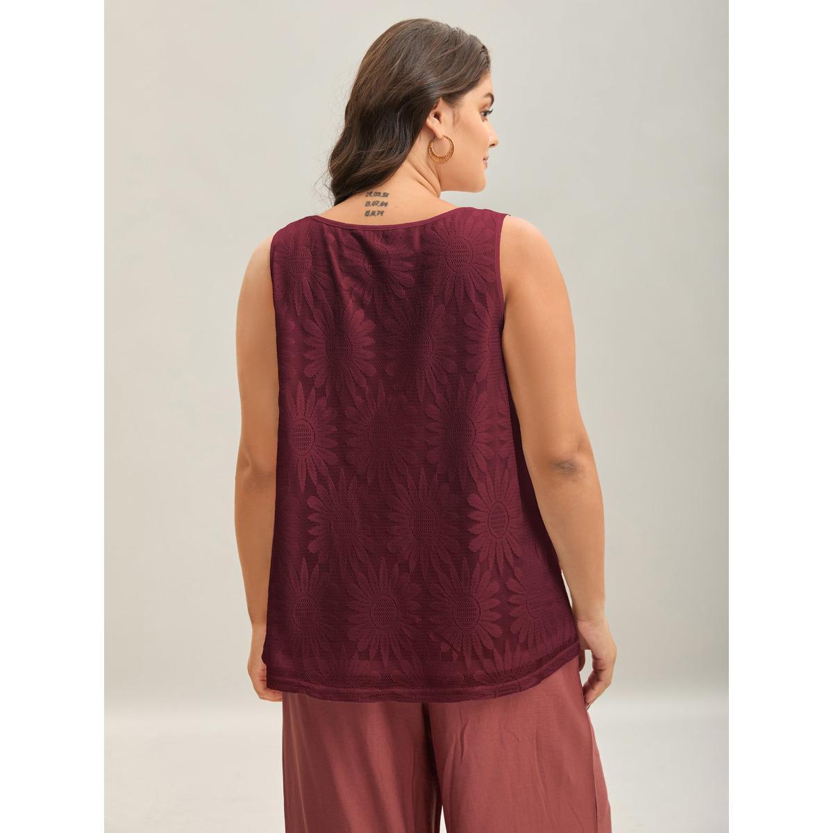 Plus Size Lace Lined Flowy Tank Top Women Burgundy Resort Non Round Neck Vacation Tank Tops Camis BloomChic 18-20/2X Product Image