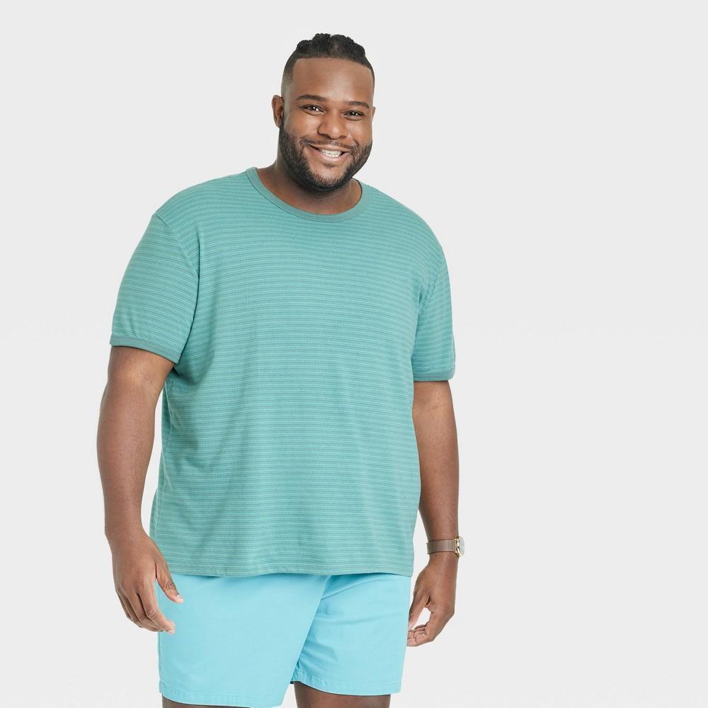 Mens Big & Tall Standard Fit Striped Short Sleeve Crewneck T-Shirt - Goodfellow & Co Turquoise Blue 3XLT Product Image