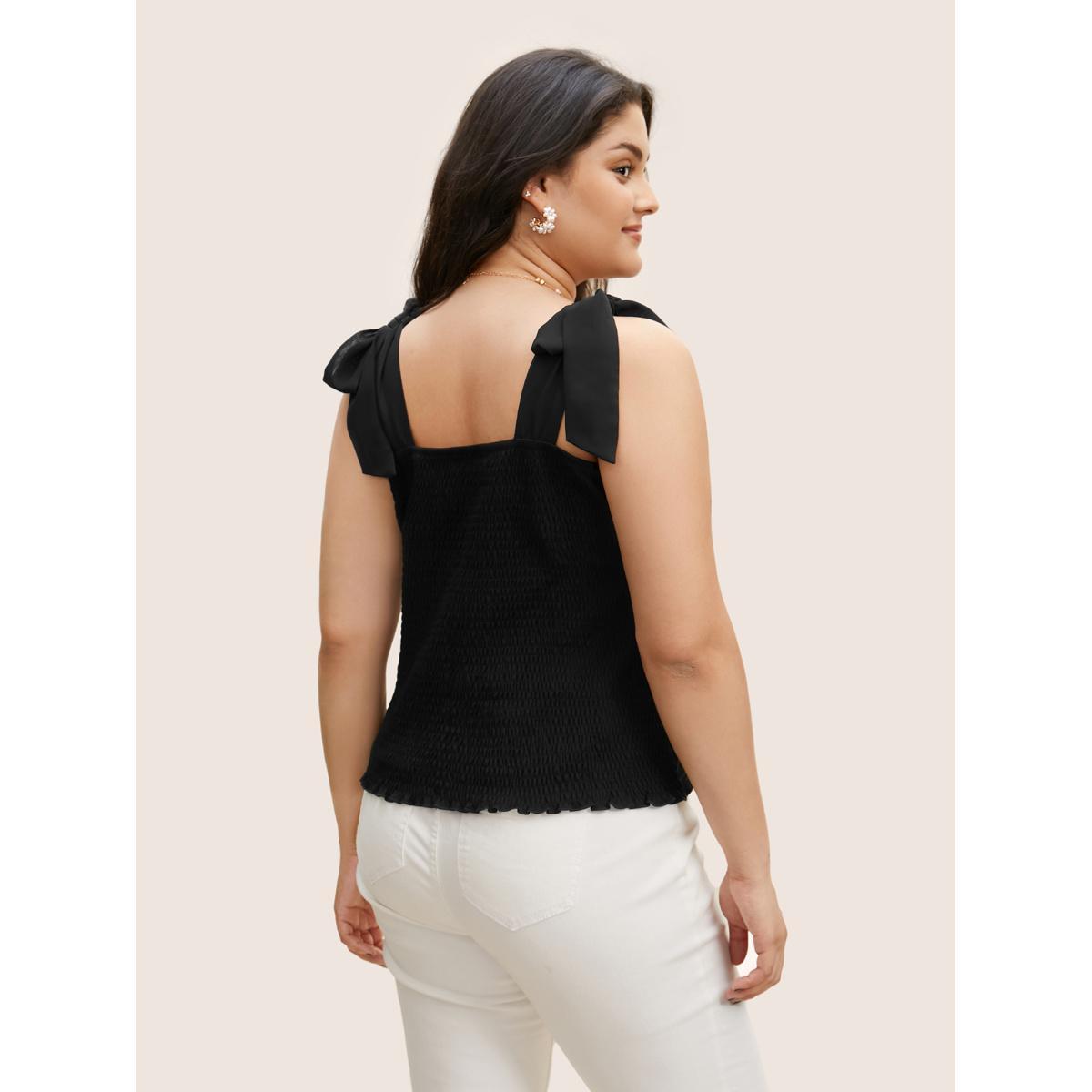 Plus Size Plain Square Neck Tie Knot Tank Top Women Black Elegant Tie knot Non Everyday Tank Tops Camis BloomChic 14-16/1X Product Image