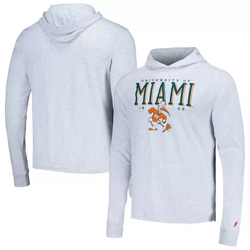 Mens League Collegiate Wear Ash Miami Hurricanes Team Stack Tumble Long Sleeve Hooded T-Shirt Product Image