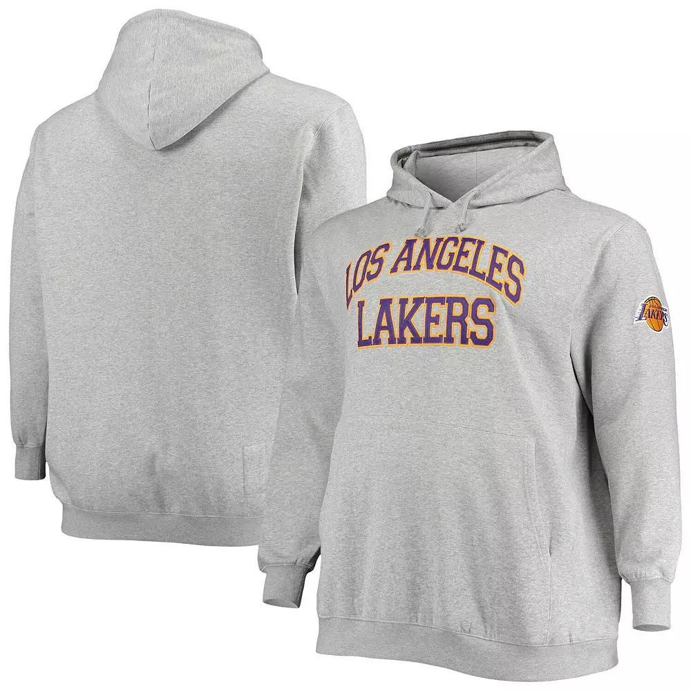 Men's Mitchell & Ness Heathered Gray Los Angeles Lakers Hardwood Classics Big & Tall Throwback Pullover Hoodie, Size: XLT, Grey Product Image