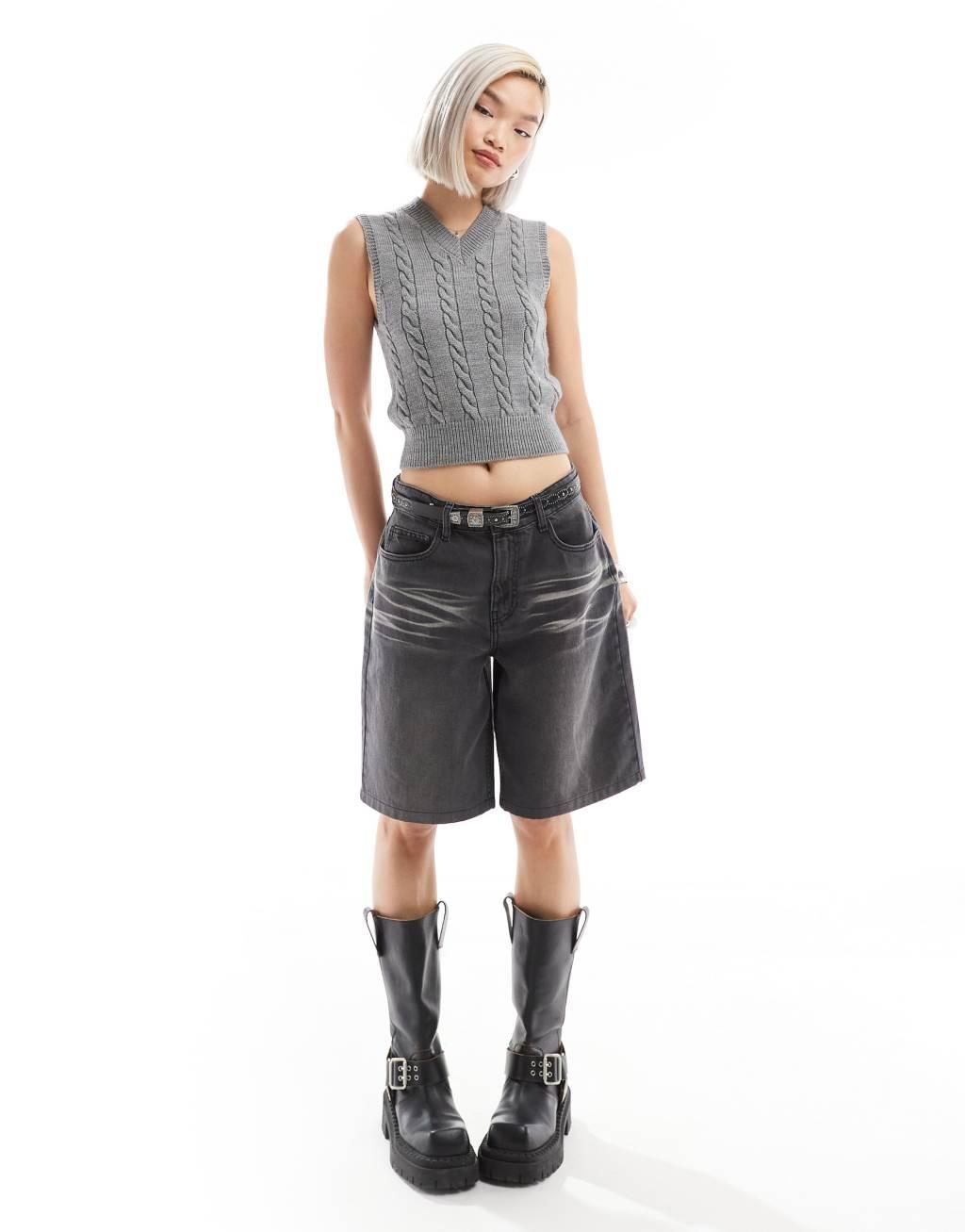 COLLUSION v neck knit tank in gray Product Image