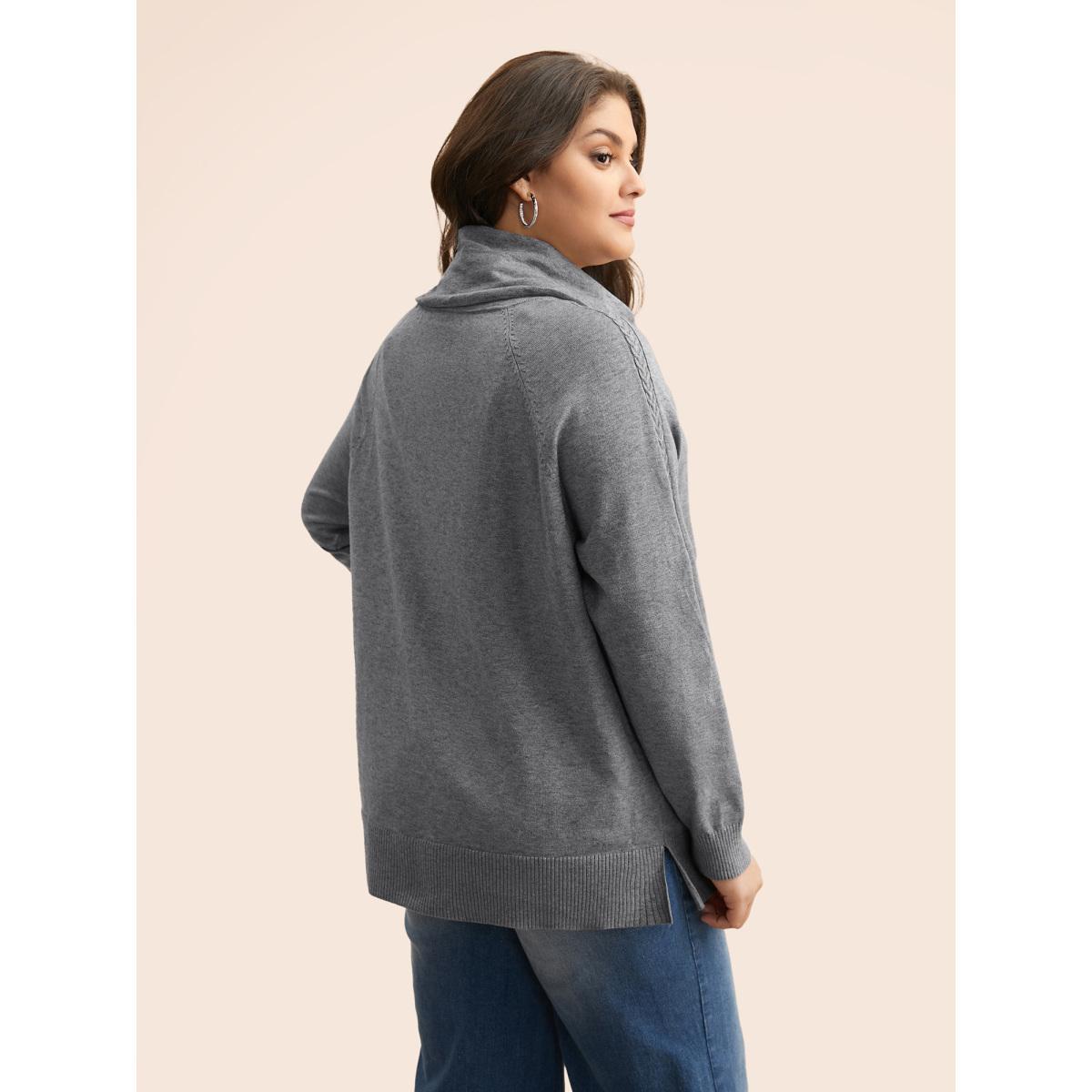 Plus Size Supersoft Essentials Turtleneck Raglan Sleeve Pullover DarkGray Women Casual Long Sleeve Turtleneck Everyday Pullovers BloomChic 12/L Product Image