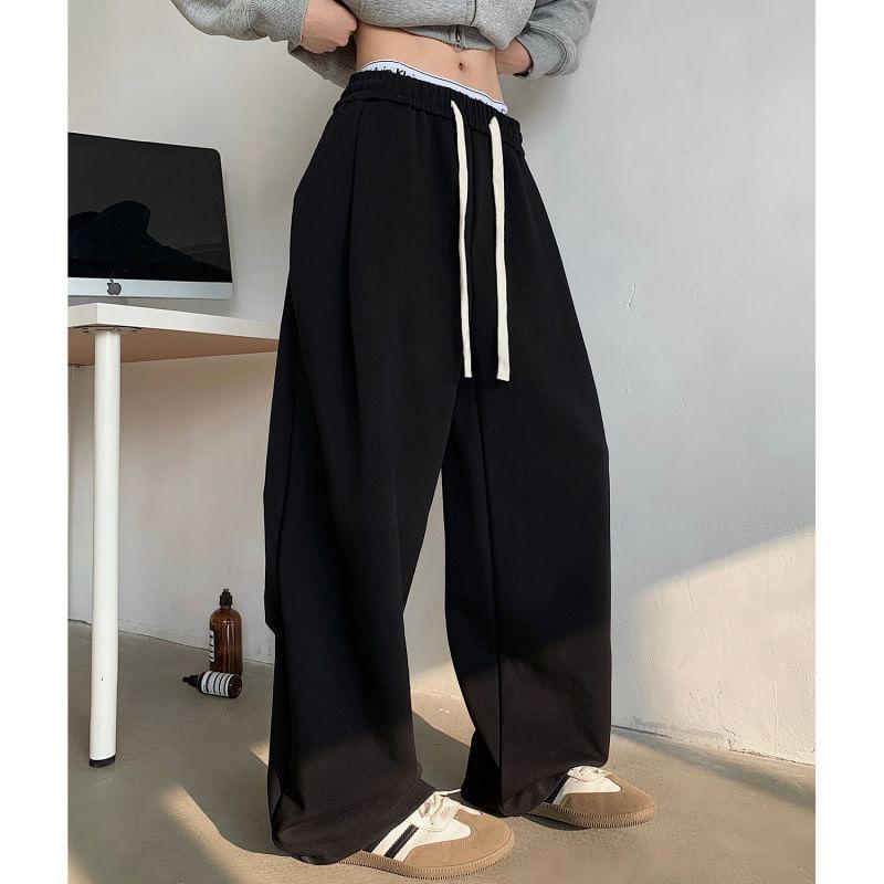 Mid Rise Plain Wide Leg Sweatpants Product Image