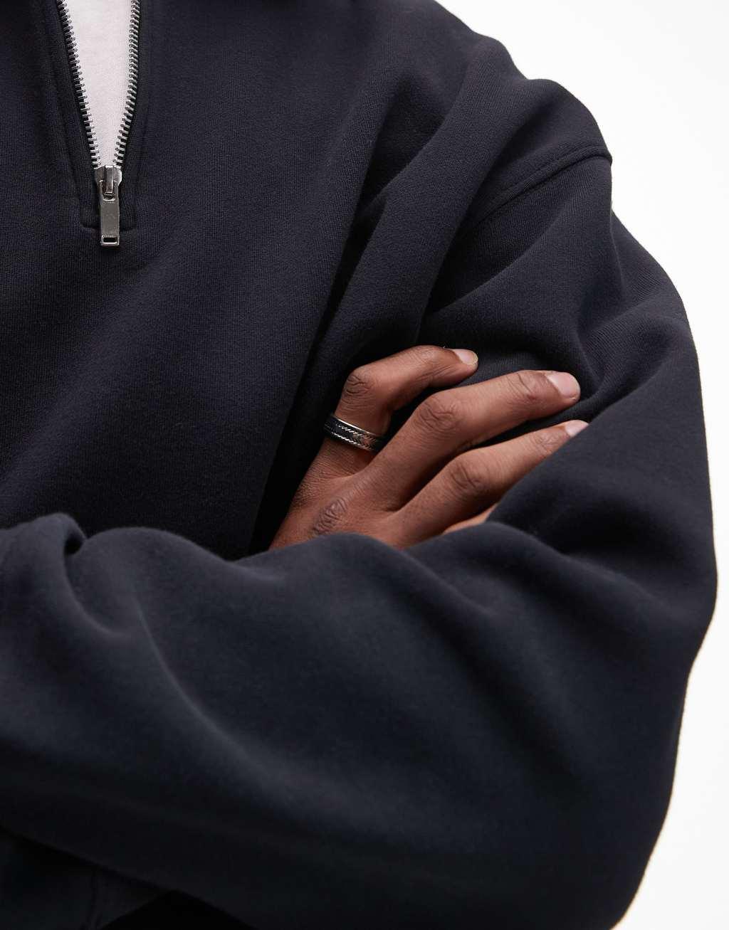 Topman washed 1/4 zip sweatshirt in black Product Image