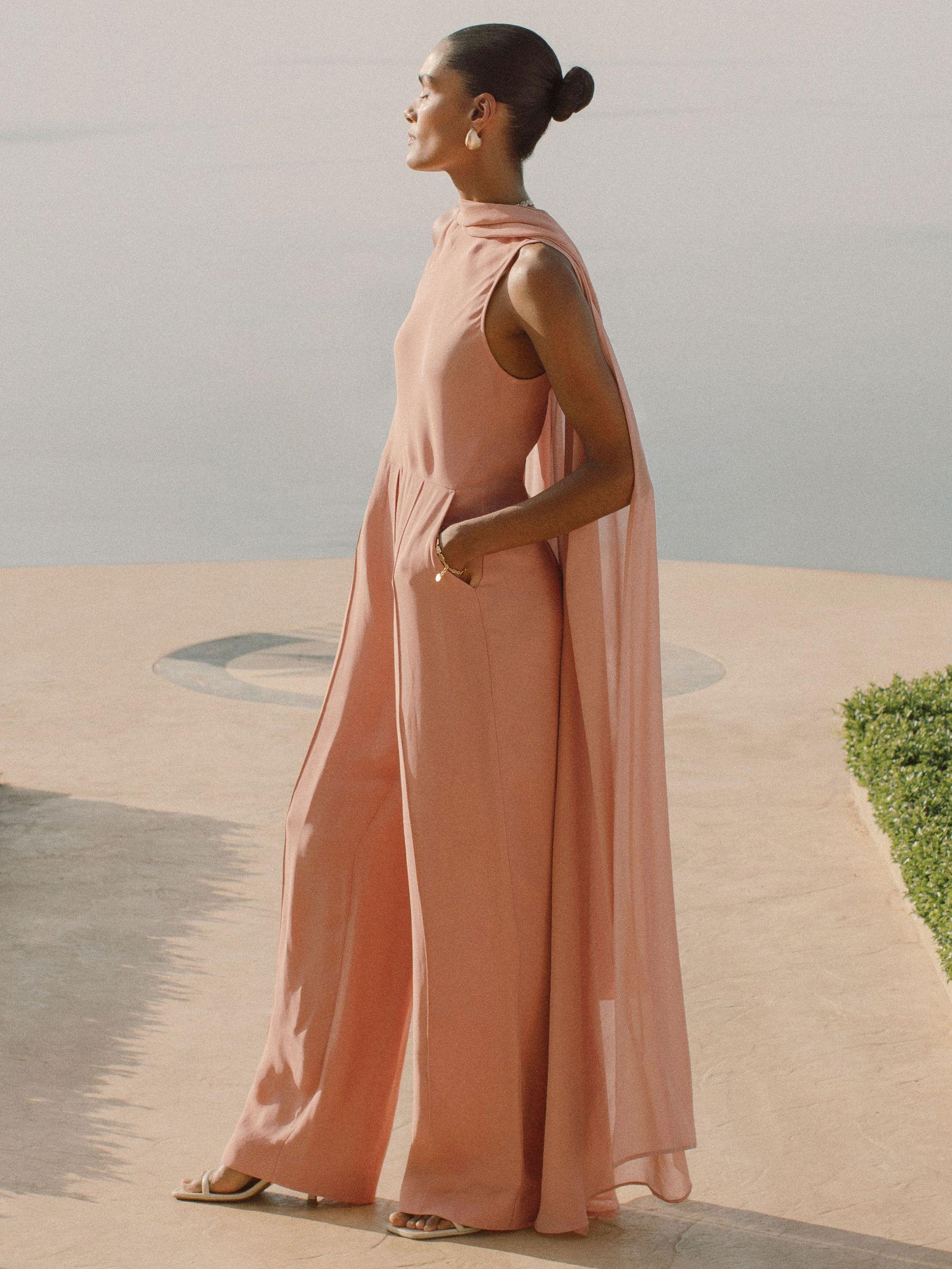 Wide-Leg Cape Jumpsuit in Pink Product Image