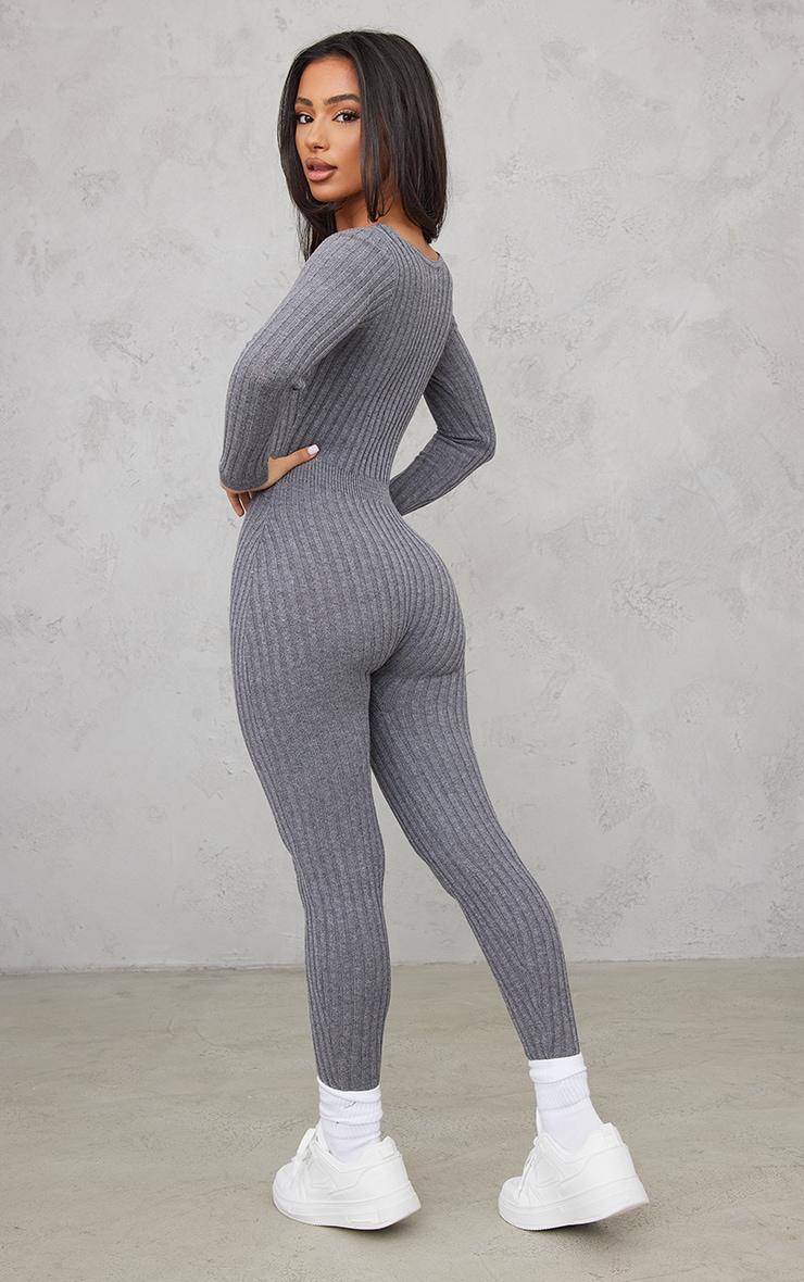 Petite Charcoal Long Sleeve Knitted Jumpsuit Product Image