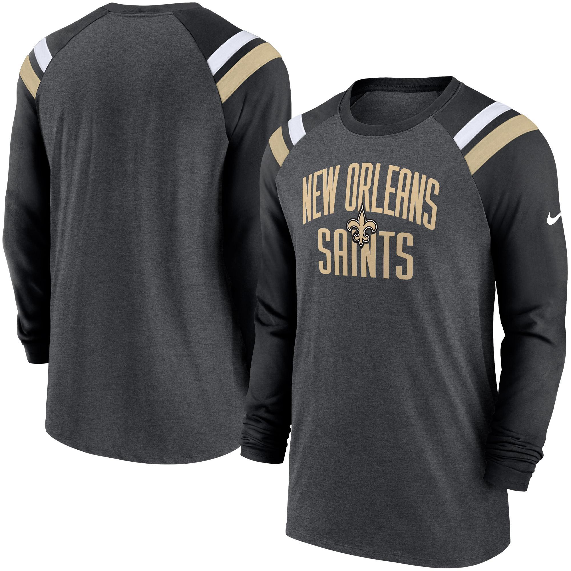 Mens Nike Heathered Charcoal/Black Las Vegas Raiders Tri-Blend Raglan Athletic Long Sleeve Fashion T-Shirt Product Image