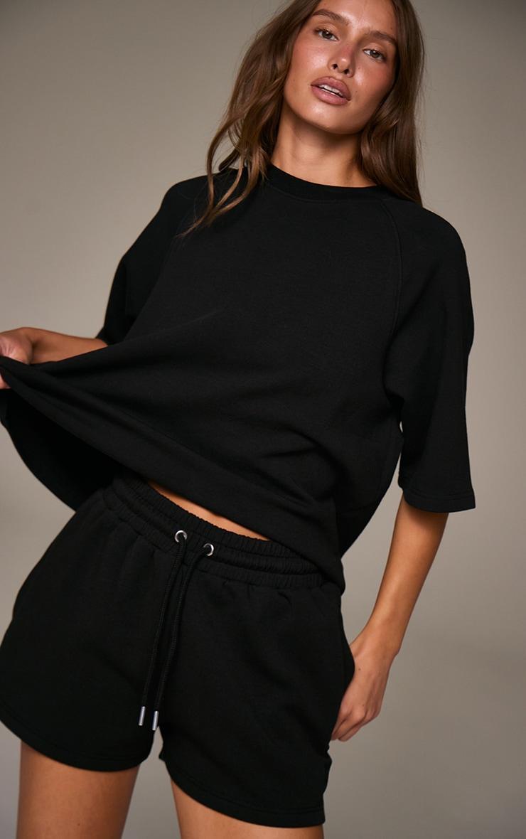 Black Embroidered Interlock Shorts Product Image