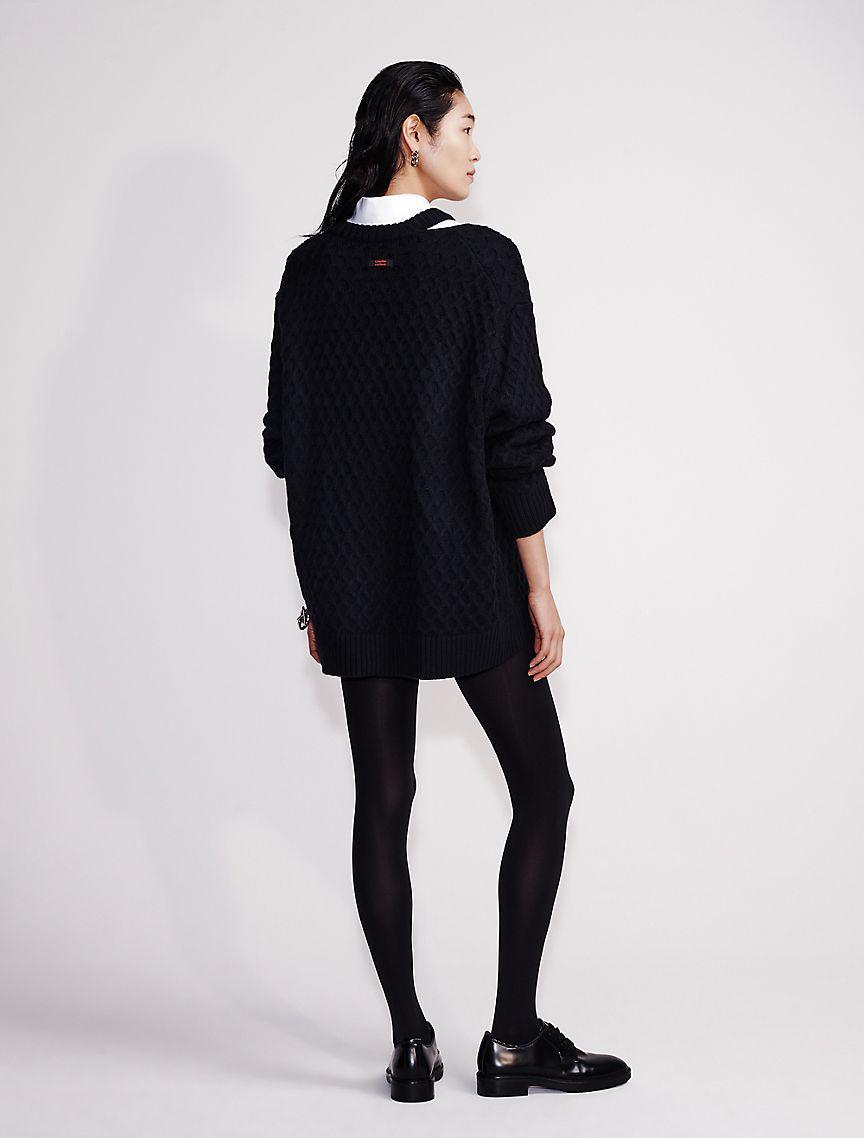 Merino Wool Cable Knit Relaxed Crewneck Sweater Product Image