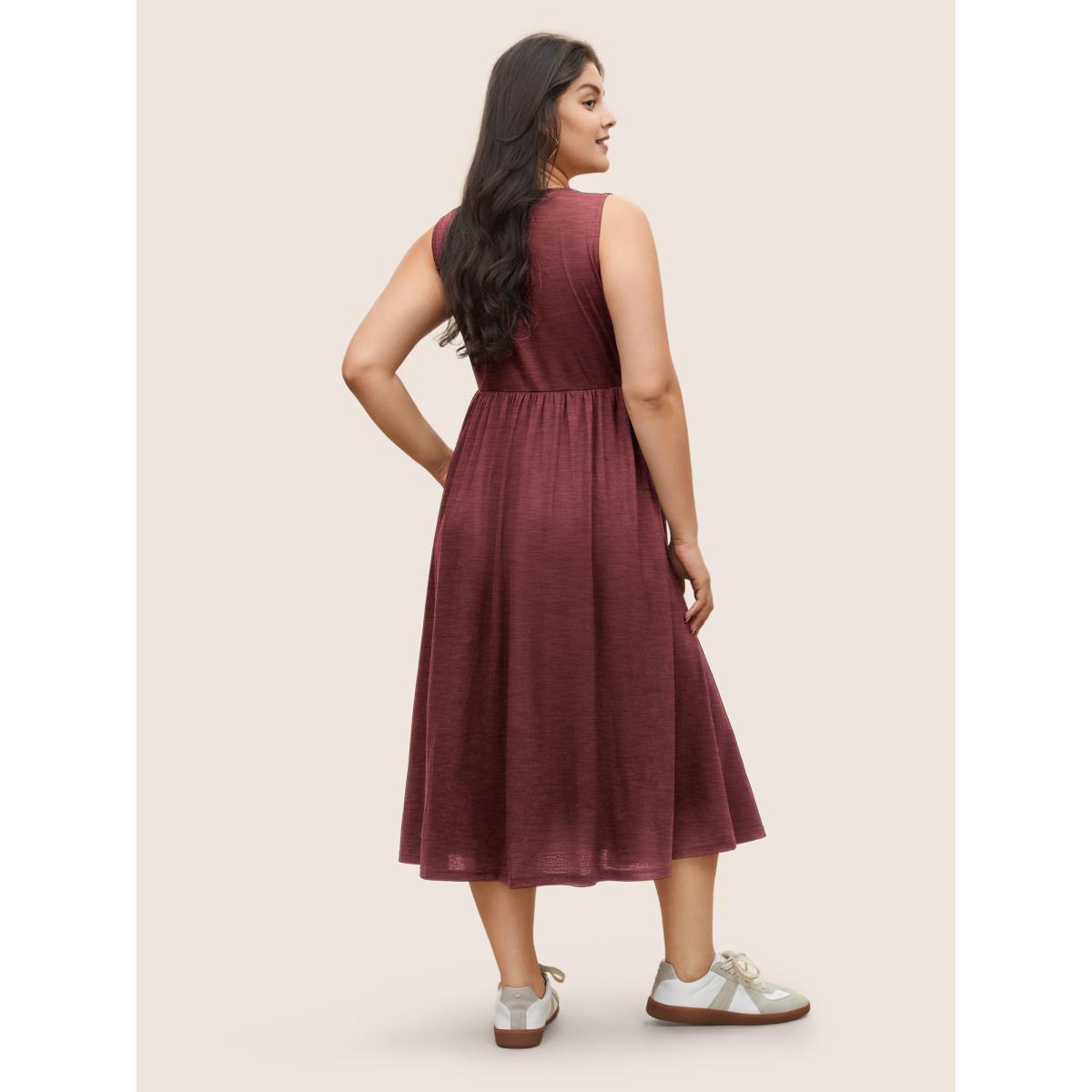 Plus Size Supersoft Essentials Solid Gathered Tank Dress Russet Women Basics Non U-neck Sleeveless Curvy Midi Dress BloomChic 10/M Product Image