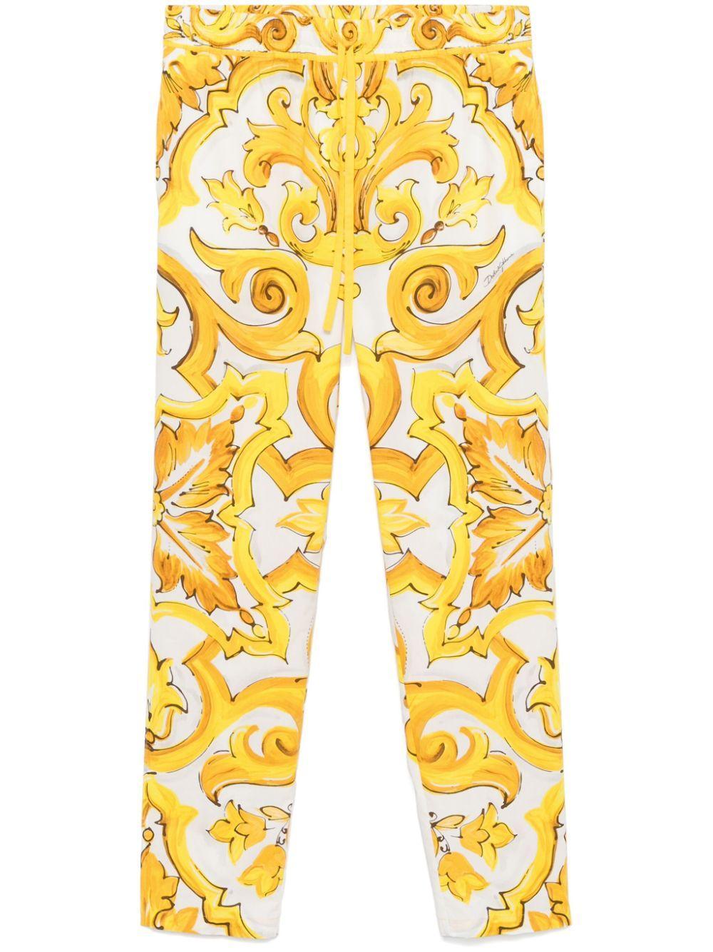 DOLCE & GABBANA Majolica High-rise Cotton Straight Pants In Yellow Product Image