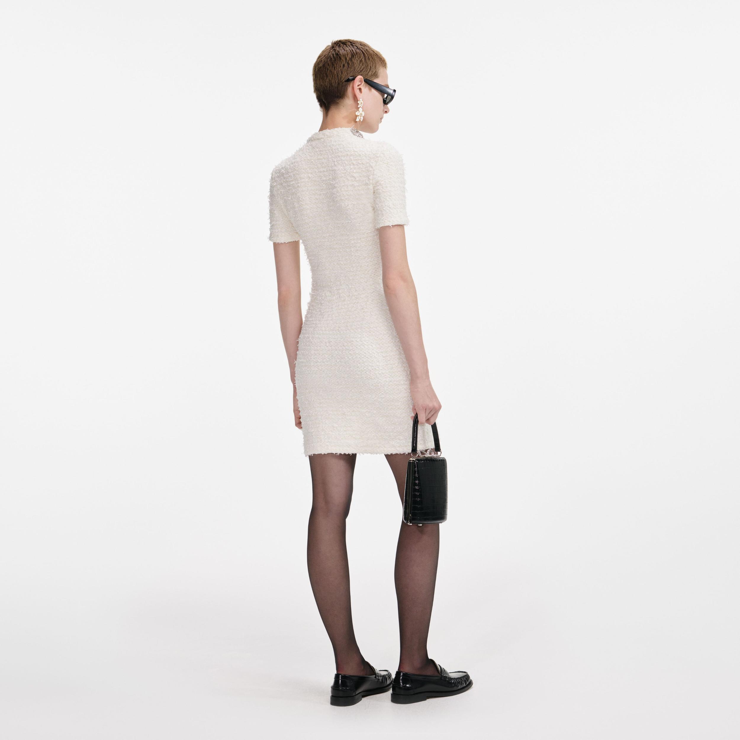 Cream Textured Knit Mini Dress Product Image
