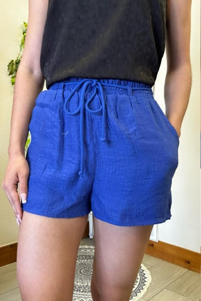 Crinkled Ruffle Waist Draw String Shorts Product Image