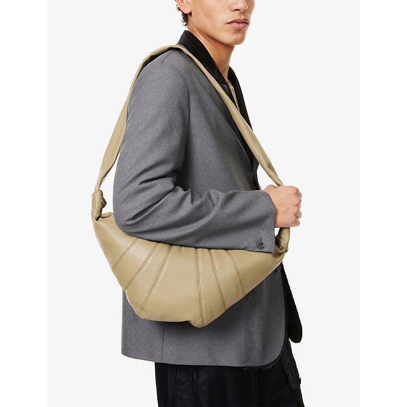 LEMAIRE Mens  Croissant Medium Leather Cross-body Bag In Dusty Khaki Product Image