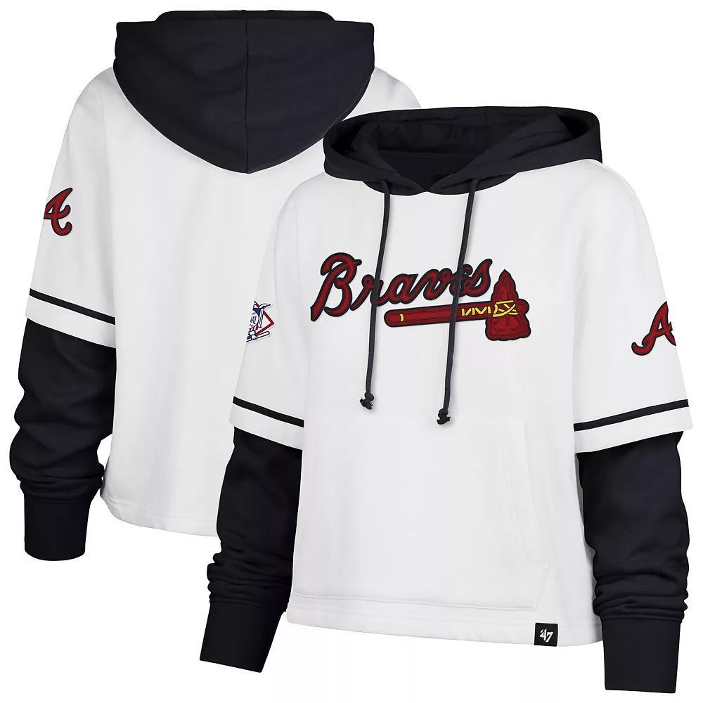 Women's '47 White Atlanta Braves Trifecta Shortstop Cropped Pullover Hoodie, Size: XL Product Image